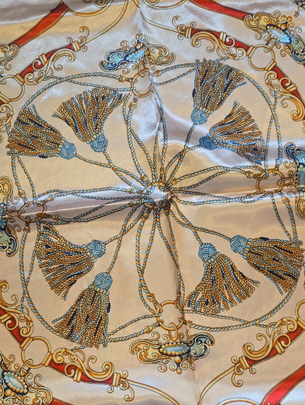 Silky Tassel Design Print Square Scarf - Picture 3 of 5